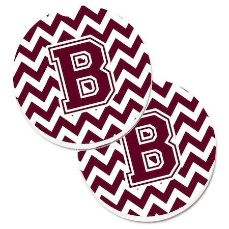 Carolines Treasures Letter B Chevron Maroon and White  Cup Holder Car Coaster, PK2 CJ1051-BCARC